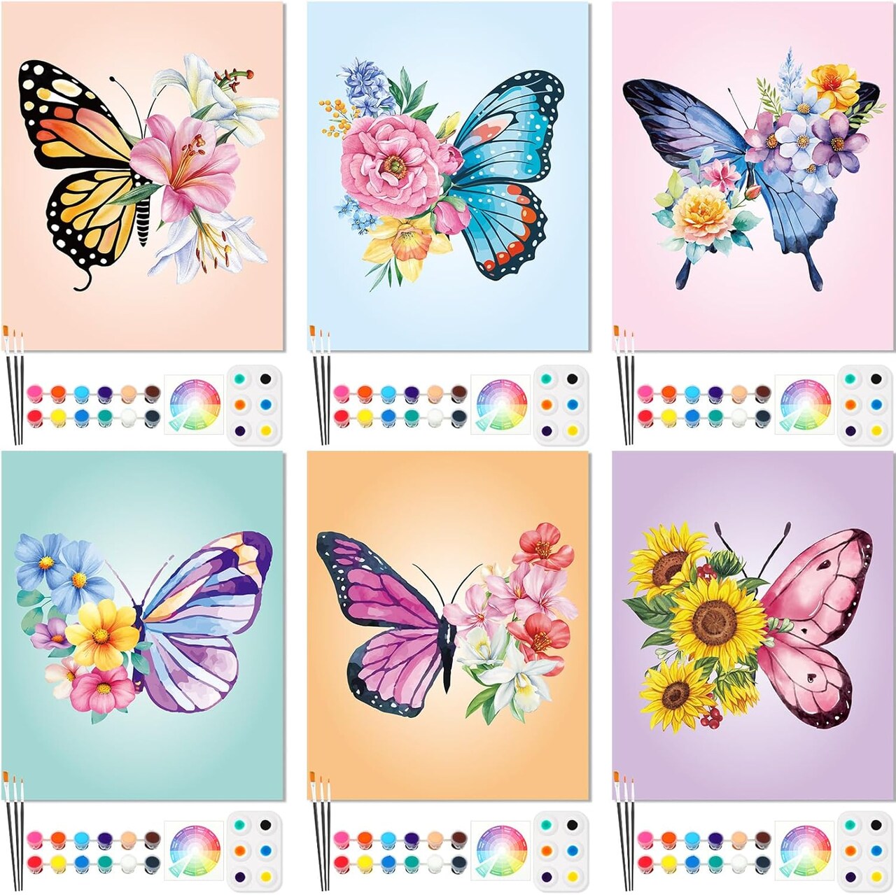 6 Pack Canvas Painting Kit Pre Drawn Afro Queen Cotton Canvas 8 x 10 Inch Stretched Paint and Sip Set for Adults Party Date Night(Butterfly)